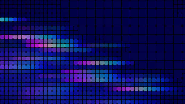 abstrakcyjny piksel kolorowe spektrum kwadratowe mozaika płytka granatowy niebieskie tło led light nft defi metaverse web3 połączenie szybkość neon geometryczny cube blok tekstura klub nocny tunel metro pop art powtórzenie odbicie szerokość pasma  - seamless tile audio zdjęcia i obrazy z banku zdjęć