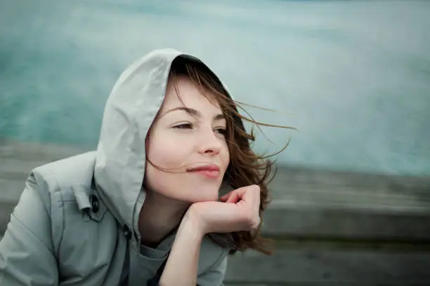 Photo of Woman portrait, windy Wellington