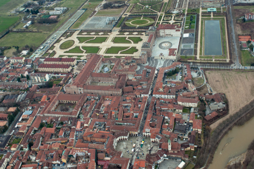 Venaria Reale and its wonderful garden, aerial view, Piedmont, Italy