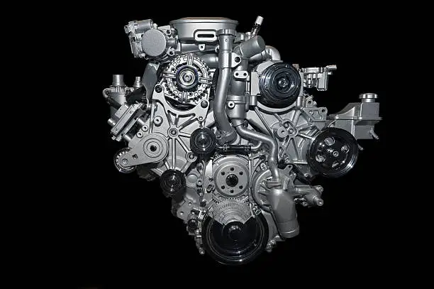 Car engine, isolated on pure black