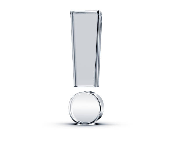 3D rendering of Exclamation Mark made of transparent glass with Shades and Shadow isolated on white background.