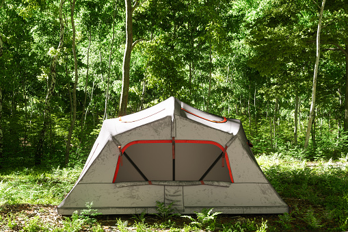 Tent At Campsite With Forest Background