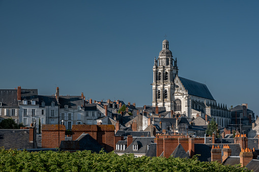Blois Cathedral overlooking the city above the rooftops in France