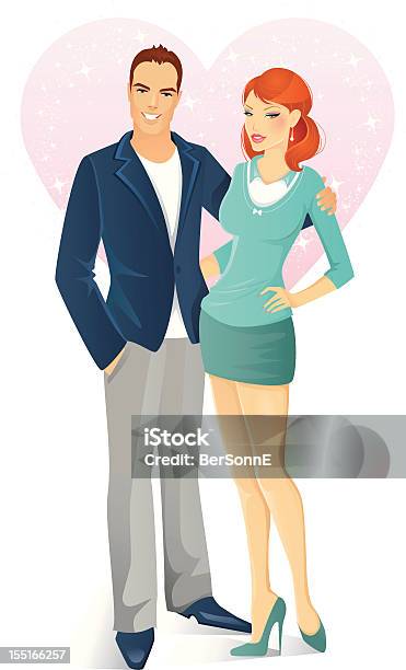 Happy Couple Stock Illustration - Download Image Now - Adult, Anthropomorphic Smiley Face, Art