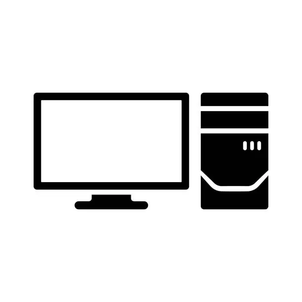 Vector illustration of Computer icon. Monitor and system unit. Black silhouette. Front view. Vector simple flat graphic illustration. Isolated object on a white background. Isolate.