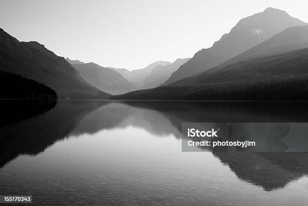 Black And White Photo Of Bowman Lake Stock Photo - Download Image Now - Black And White, Landscape - Scenery, Nature