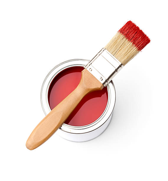 istock Full of red paint tin, paintbrush 155170860