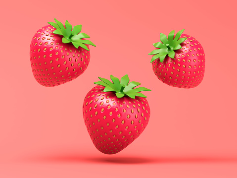 Strawberrys cartoon style on red background. 3d illustration
