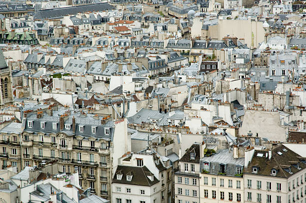 на крыше с видом на париж, франция - paris france roof apartment aerial view стоковые фото и изображения