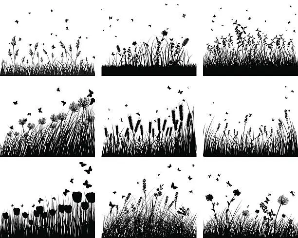 Vector illustration of nine meadow backgrounds
