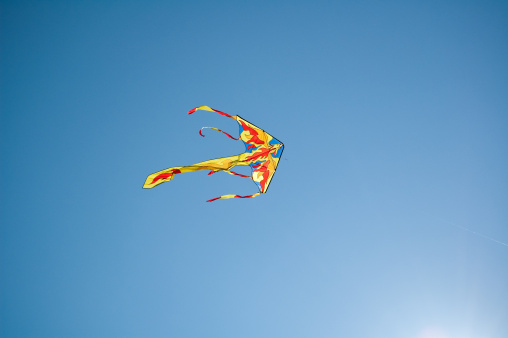 Kite flying against a perfect blue sky