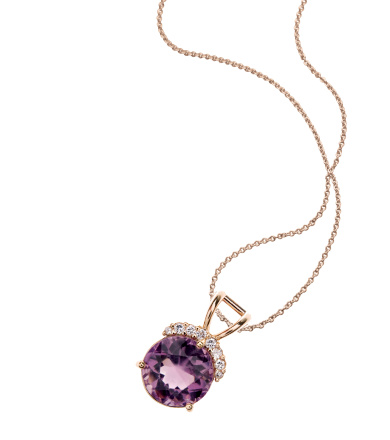 Amethyst and diamond necklace on gold chain