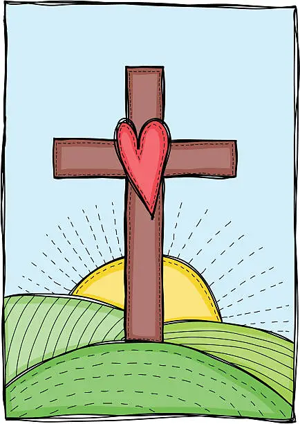 Vector illustration of Illustration of cross with heart