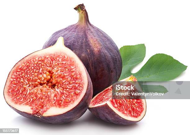 Figs With Leaves Stock Photo - Download Image Now - Fig, White Background, Close To