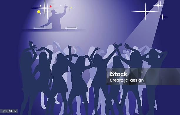 Silhouettes Of Women Dancing At A Club With Dj In Background Stock Illustration - Download Image Now