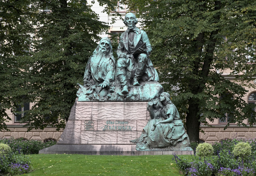 Memorial of Finnish philologist Elias Lonnrot, collector of Kalevala - the national epic of Finland, Helsinki. Sculpture was designed by Finnish sculptor Emil Wikstrom and unveiled on 18 October 1902.