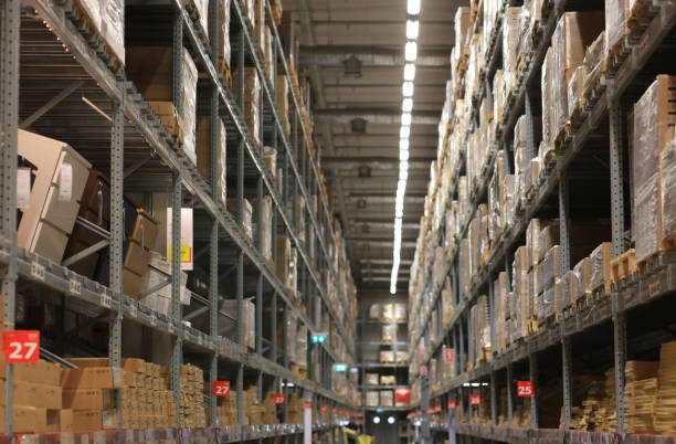 istock Huge Storage high rack for inventory delivery control system in the warehouse with many goods 1551759889