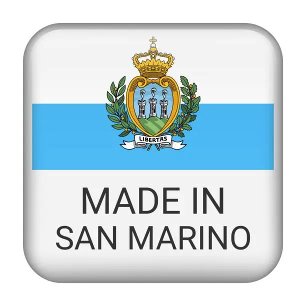 Vector illustration of Made in San Marino badge vector. Sticker with stars and national flag. Sign isolated on white background.