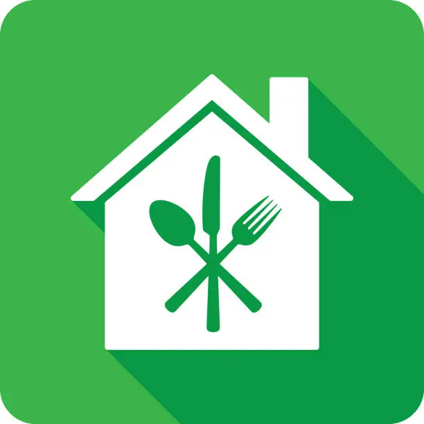 Vector illustration of House Silverware Crossed Icon Silhouette