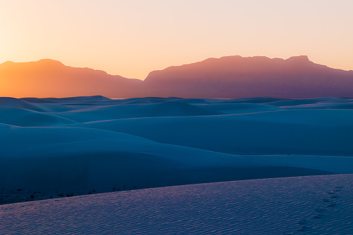 A beautiful sunset over White Sands National Park in New Mexico.