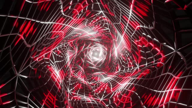 Rotational Enigma: Serene Progression through an Abstract Red Spider Web-Inspired Rotating Tunnel, a Captivating Backdrop for AI, Technology, Blockchain, Fashion, Medical, Business, and Finance, Unveiling the Intersection of Creativity and Innovation