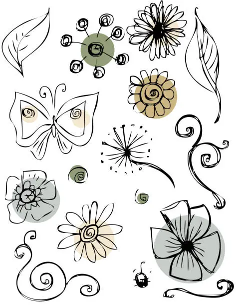 Vector illustration of Doodles Flowers collection