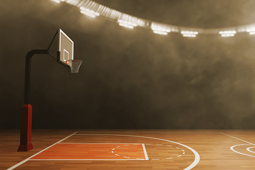 Empty basketball court on 3d illustration