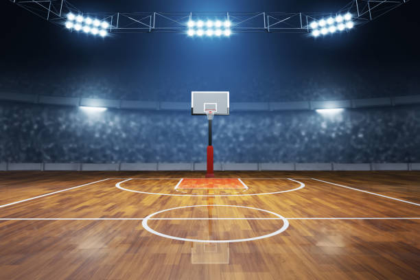 basketball court on 3d illustration - basketbol stok fotoğraflar ve resimler