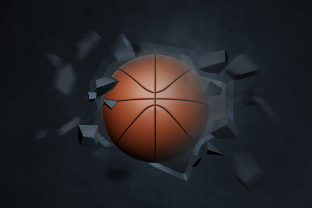 istock Basketball hit break hole in the wall 3d illustration 1551923260