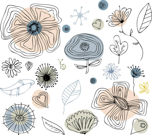 doodles kwiaty pobrania - sunflower hearts stock illustrations