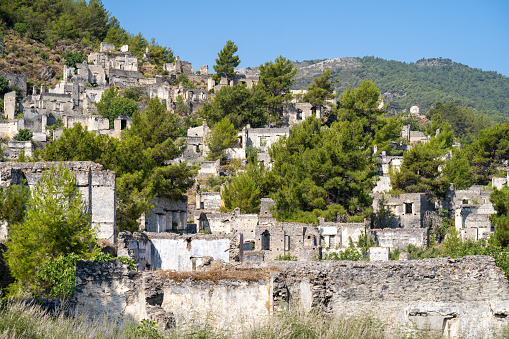 Ruins in the ghost town of Kayakoy. Kayakoy is abandoned Greek village in Fethiye district, Turkey.