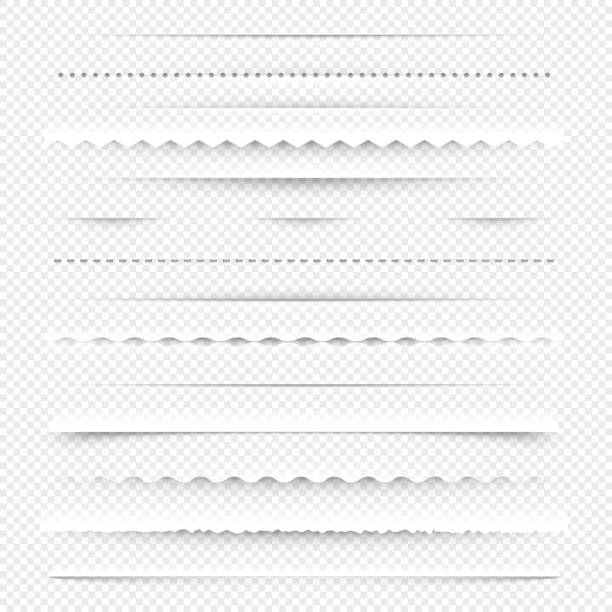 Horizontal dividers. Diagonal borders with holes and gaps for layout design, white stitch line elements. Vector isolated set Horizontal dividers. Diagonal borders with holes and gaps for layout design, white stitch line elements. Vector isolated set of border decorative hole separator illustration perforated vector stock illustrations