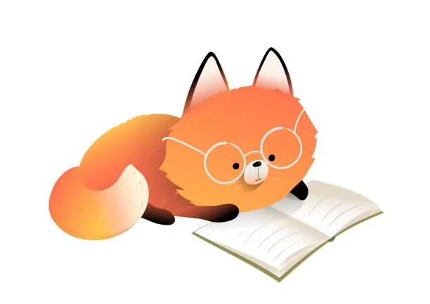 Vector illustration of Cute Fox Reading Book Kids Educational Clipart