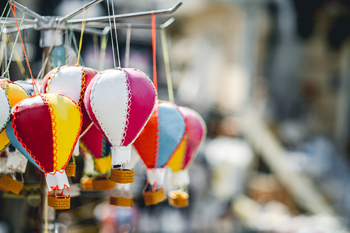Handmade hot air balloons souvenirs on turkish market