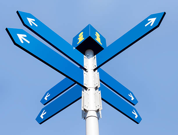 istock Blank directional road signs 155218597