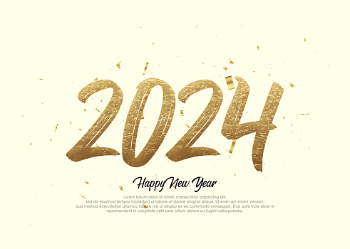 2024 happy new year vector background with gold glitter brush numbers.