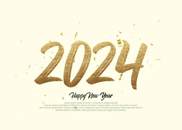 Vector illustration of 2024 happy new year vector background with gold glitter brush numbers.