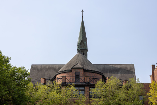 Mankato, Minnesota, USA - June 17, 2023: This image shows an exterior view of The Chapel, on the campus of Our Lady of Good Counsel, established in 1912 by the School Sisters of Notre Dame.