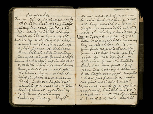 World War One Soldier's Diary Pages Diary entries of a WWI American soldier, November 1st - November 4th, 1918. 1918 stock pictures, royalty-free photos & images