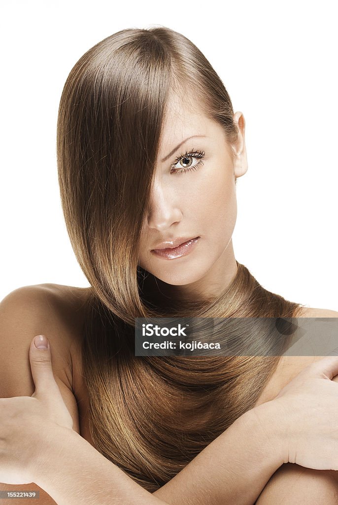 Mulher bonita com cabelo longo em linha reta - Foto de stock de Cabelo Liso royalty-free