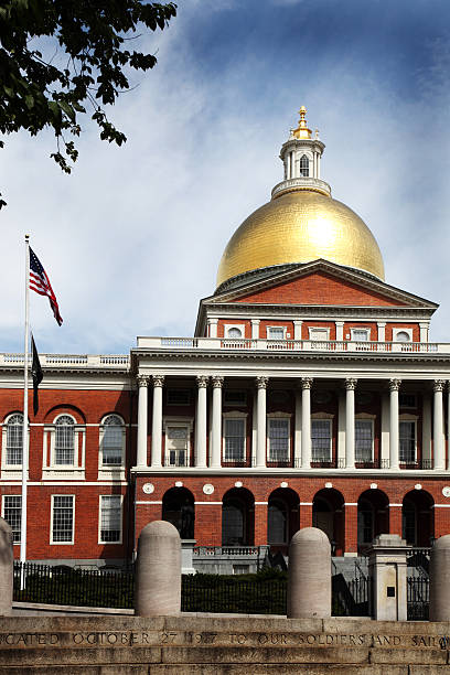 Massachusetts State House in Summer stock photo