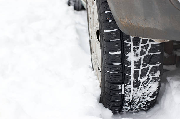 istock Car wheel is stuck in the snow 155224091