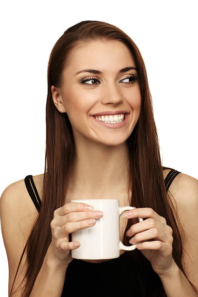 The woman with a cup stock photo