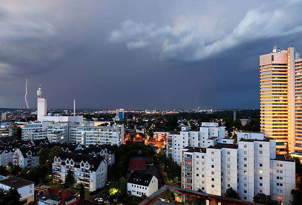 Lightning strike over the city of Frankfurt, Germany  