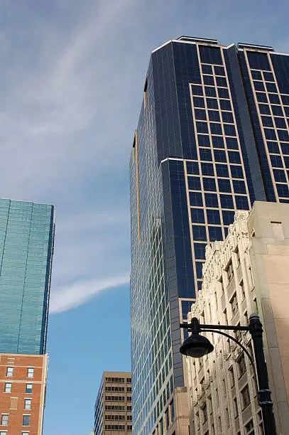 Many highrise buildings in downtown Kansas City, Missouri.  