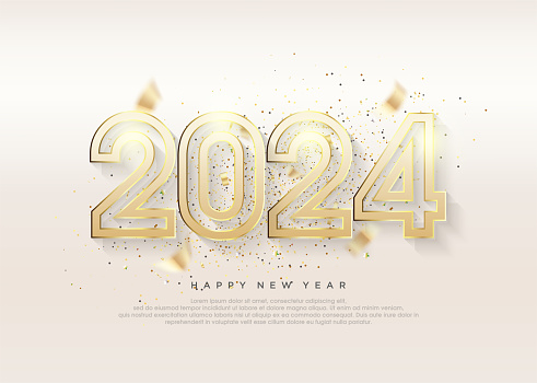 Happy new year 2024 3d luxury gold