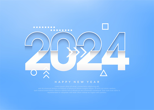 Happy new year 2024 number 3d in blue and yellow