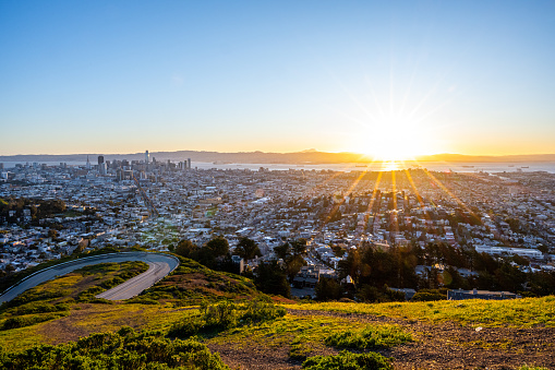 The first rays of sun over San Francisco in California, United States