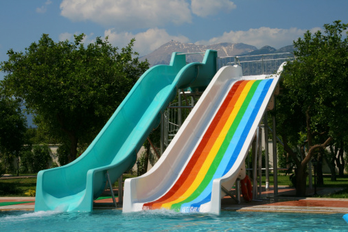 Waterslides in an aquapark.