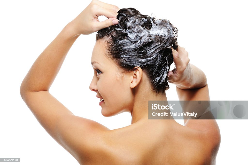 Erwachsene Frau Waschen head - Lizenzfrei Shampoo Stock-Foto